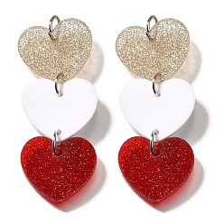 Белый Акриловые большие подвески, сердце прелести, с блестящей пудрой и светло-золотистой петлей, белые, 54.5x20.5x2.5 мм, отверстие : 5 мм
