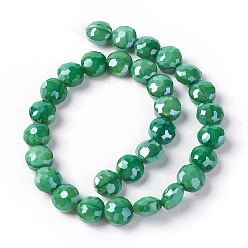 Зеленый Стеклянные бусины с гальваническим покрытием , гальваническое покрытие, плоские круглые граненые, зелёные, 10x6.5~7 мм, отверстие : 1 мм, около 30 шт / нитка, 11.8 дюйм (30 см)