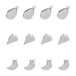 Stainless Steel Color 304 Stainless Steel Pendant Cabochon Settings, Plain Edge Bezel Cups, teardrop, & Heart & Moon, Stainless Steel Color, 120pcs/box