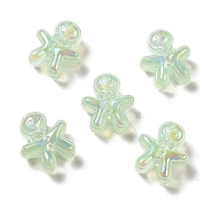 Dark Sea Green UV Plating Rainbow Iridescent Acrylic Beads, Christmas Gingerbread Man, Dark Sea Green, 20x18x10.5mm, Hole: 3.5mm