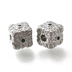 Платинированный Латунные микро проложить кубического циркония бусы, без кадмия, без никеля и без свинца, куб с виноградной лозой, Реальная платина, 7.5x7.5x7 мм, отверстие : 1.8 мм