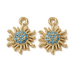 Real 18K Gold Plated Synthetic Turquoise Pendants, Brass Sun Charms, Nickel Free, Real 18K Gold Plated, 13.5x10.5x2.5mm, Hole: 1.4mm