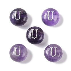 Letter U Природный аметист бисера, рондель с письмом, Буква U, 8.5~9x5~5.5 мм, отверстие : 1.2 мм