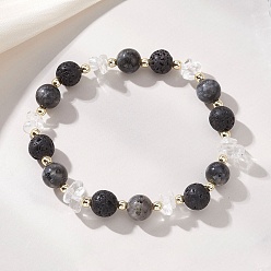 Смешанные камни Женские эластичные браслеты из натурального кварца, лавового камня и ларвикита, круглые, с Гальваническим немагнитных синтетическими гематита бисера, внутренний диаметр: 1.97 дюйм (5 см)