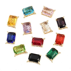 Золотой Латунь стекло кулоны, прямоугольный шарм, долговечный, стойки покрытие, граненые, золотые, 12x17x7.5 мм, отверстие : 1 мм