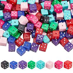 Mixed Color Acrylic Beads, Dice, Mixed Color, 7.5x7.5x7.5mm, Hole: 1.5mm, 320pcs/box