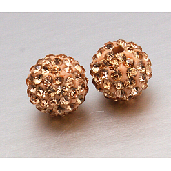 Персиковый Слойка Бусины с класс А стразами, cmолы и каолина, круглые, розовые, С. 11 (1.7~1.8 мм), 10 мм, отверстие : 1.5 мм