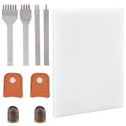 Нержавеющая Сталь Цвет Инструмент для дырокола, наперсток с наперстком из искусственной кожи, латунный наперсток для защиты пальцев, пластиковая штамповка, цвет нержавеющей стали, 100x8~25.5x4 мм, 4 шт / комплект, 1 комплект