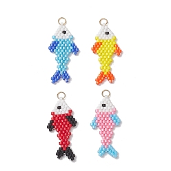 (52) Непрозрачная лаванда 4шт. 4 цвета подвески из бисера Miyuki из стекла, рыбы прелести, с открытыми пружинными кольцами из нержавеющей стали 304, реальный 18 k позолоченный, разноцветные, 29.5x14.5x2 мм, отверстие : 3.5 мм, 1 шт / цвет