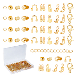 Golden DIY Jewelry Making Kits, Including Iron End Chain & Crimp Bead Covers & Bead Tips & Cord Ends & Jump Rings, Brass Crimp Beads, Zinc Alloy Lobster Claw Clasps, Golden, End Chains: 50x3.5mm, 100Pcs
