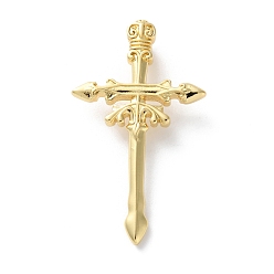 Настоящее золото 18K Латунные подвески, крест прелести, стойки покрытие, долговечный, без свинца и без кадмия, реальный 18 k позолоченный, 42x24x6 мм, отверстие : 3x2 мм