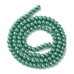 Dark Cyan Eco-Friendly Dyed Glass Pearl Round Beads Strands, Grade A, Cotton Cord Threaded, Dark Cyan, 4~4.5mm, Hole: 0.7~1.1mm, about 104pcs/strand, 15 inch