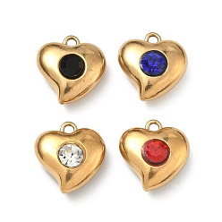 (52) Непрозрачная лаванда 304 подвески из нержавеющей стали, сердце прелести, со стразами, ионное покрытие (ip), золотые, разноцветные, 12.5x12x6 мм, отверстие : 1.4 мм
