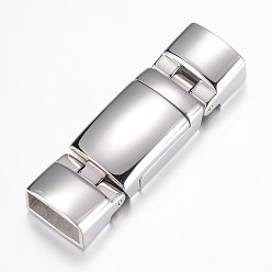Couleur Acier Inoxydable Résistant au ternissement 304 fermoirs magnétiques en acier inoxydable avec extrémités collées, rectangle, couleur inox, 42x13x8mm, Trou: 5.5x10.5mm