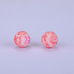 Salmon Printed Round Silicone Focal Beads, Salmon, 15x15mm, Hole: 2mm