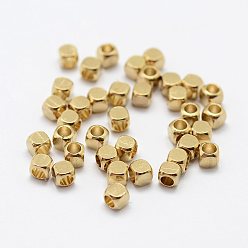 Raw(Unplated) Brass Spacer Beads, Nickel Free, Cube, Raw(Unplated), 2.5x2.5mm, Hole: 2mm