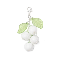 Белый Цветочные подвески ручной работы лэмпворк, с подвесками из акрила в виде листьев и застежками-карабинами из сплава, белые, 59 мм