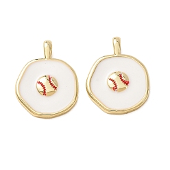 Baseball Латунь эмаль подвески, круглые подвески, реальный 18 k позолоченный, бейсбол, 17.5x14x3.5 мм