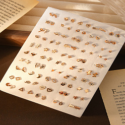 Золотой 50пары комплектов серег-гвоздиков из сплава с кристаллами и стразами, разнообразные, золотые, 150x110 мм