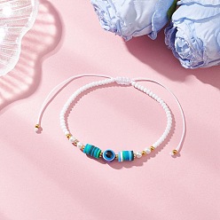 Разноцветный Стеклянные бусины плетеные браслеты из бисера, Браслеты из плетеных бусин от сглаза из смолы и полимерной глины для женщин, красочный, внутренний диаметр: 2-1/8~4 дюйм (5.5~10.2 см)