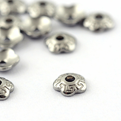 Stainless Steel Color 304 Stainless Steel Bead Caps, Flower, 5-Petal, Stainless Steel Color, 4x1.5mm, Hole: 1mm