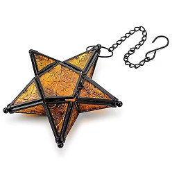 Orange Star Shape Glass and Iron Candle Holder, Candle Storage Container Pub Decoration, Orange, 20x20x6cm