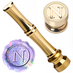 Letter N 1Золотистые латунные штампы с восковыми печатями и ручками в форме бамбуковых палочек, для изготовления поздравительных открыток, Письмо N, 74.5x15 мм