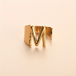 Letter M 304 из нержавеющей стали манжеты кольца, золотые, Буква М, 16 мм, внутренний диаметр: 18 мм