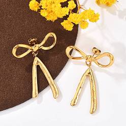 Настоящее золото 18K 304 из нержавеющей стали болтаться серьги, бантом, реальный 18 k позолоченный, 49x33 мм