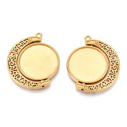 Настоящее золото 18K Не тускнеет 304 вращающиеся подвески из нержавеющей стали с кабошонами, луна с круглым подносом, ионное покрытие (ip), реальный 18 k позолоченный, лоток : 25~25.5 мм, 41.5x35x4 мм, отверстие : 2.2 мм