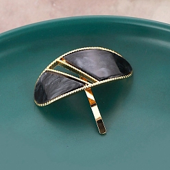 Black Alloy Bobby Pins, with Cellulose Acetate(Resin) Ornament, Ponytail Hook for Women Girls, Oval, Black, 35x45mm