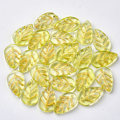 Светло-хаки Прозрачный лак окрашенные стеклянные подвески, с блеском порошок, лист, светлый хаки, 18x11x3.5 мм, отверстие : 1.2 мм