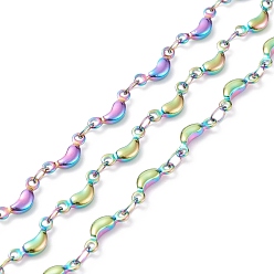 Rainbow Color Rainbow Color 304 Stainless Steel Link Chains, Soldered, Moon, 10x4x2mm