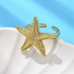 Настоящее золото 18K Кольца-манжеты из латуни в виде морской звезды для женщин, стойки покрытие, долговечный, без кадмия и без свинца, реальный 18 k позолоченный, внутренний диаметр: регулируемый