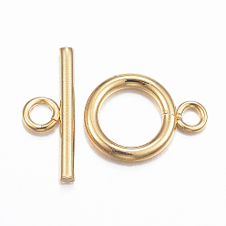 Real 18K Gold Plated 304 Stainless Steel Toggle Clasps, Real 18k Gold Plated, Ring: 16x12x2mm, Hole: 2.5mm, Bar: 18x7x2mm, Hole: 3mm