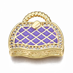 Средний Фиолетовый Латунные микропроволочные кубические циркониевые подвески из эмали, без никеля , пакет, реальный 16 k позолоченный, средне фиолетовый, 17.5x19x5 мм, отверстие : 3x6 мм