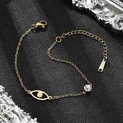 Eye 201 трос из нержавеющей стали цепи браслеты, 201 браслеты из нержавеющей стали ссылка для женщин, со стразами, реальный 18 k позолоченный, глаз, 6-3/4 дюйм (17.2 см)