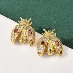 Коровка Латунные микро проложить серьги стержня кубического циркония, стойки покрытие, долговечный, без кадмия и без свинца, реальный 18 k позолоченный, коровка, 18.5x16 мм