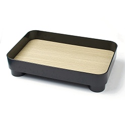 Black Multifunctional ABS Plastic Storage Tray, with MDF Board, for Cosmetics Jewelry Organizer Desktop Decoration Serving Platter, Rectangle, Black, 32x20x7cm