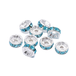 Аквамарин Rondelle латунь горный хрусталь Spacer бисер, для браслета ожерелья своими руками изготовление ювелирных изделий аксессуары, платина, аквамарин, 6 мм, отверстие : 1.7 мм