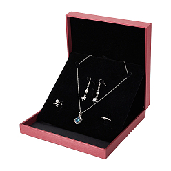 Black PU Leather Pendant Box, with Foam Mat, Square, Black, 19x19x4.5cm