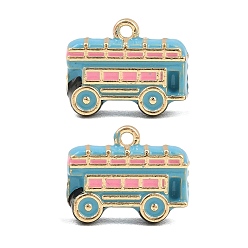 Light Sky Blue Alloy Enamel Pendants, Bus Charms, Golden, Light Sky Blue, 12x15x4mm, Hole: 1.4mm
