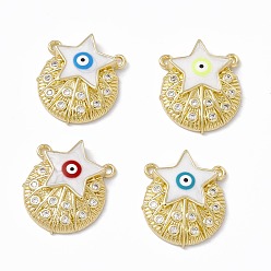 Mixed Color Rack Plating Brass Micro Pave Clear Cubic Zirconia Pendants, with Enamel, Real 18K Gold Plated, Long-Lasting Plated, Cadmium Free & Lead Free, Flat Round with Star, Mixed Color, 21x17x4mm, Hole: 1.4mm