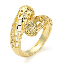 Golden Rack Plating Brass Micro Pave Cubic Zirconia Open Cuff Rings, Cadmium Free & Nickel Free & Lead Free, Golden, US Size 6 3/4(17.1mm)