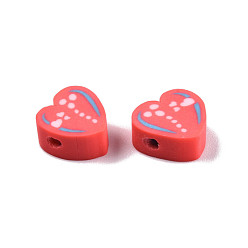 Orange Red Handmade Polymer Clay Beads, Heart, Orange Red, 8~11x9~10.5x4~5mm, Hole: 1.2~1.6mm