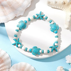 Небесно-голубой Синтетические бирюзовые бусины в виде морских звезд и черепах, эластичные браслеты для женщин, голубой, внутренний диаметр: 2-1/8 дюйм (5.5 см)