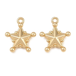 Oro Colgantes de la aleación, estrella con dijes de cuentas redondas, chapado en rack, sin plomo y cadmio, dorado, 17x15x5 mm, agujero: 1.4 mm