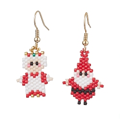 Красный 304 из нержавеющей стали болтаться серьги, со стеклянной подвеской-семечком, Дед Мороз, на Рождество, красные, 40~44 мм