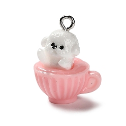 Pink 3d подвески из непрозрачной смолы, собака с подвесками в виде чашки, с платиновыми тоновыми железными петлями, розовые, 22.5x17.5x14 мм, отверстие : 2 мм