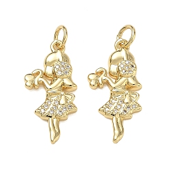 Real 18K Gold Plated Brass Micro Pave Clear Cubic Zirconia Pendants, Girl Charms, Rack Plating, Cadmium Free & Lead Free, Real 18K Gold Plated, 23.5x11x3mm, Hole: 3.5mm